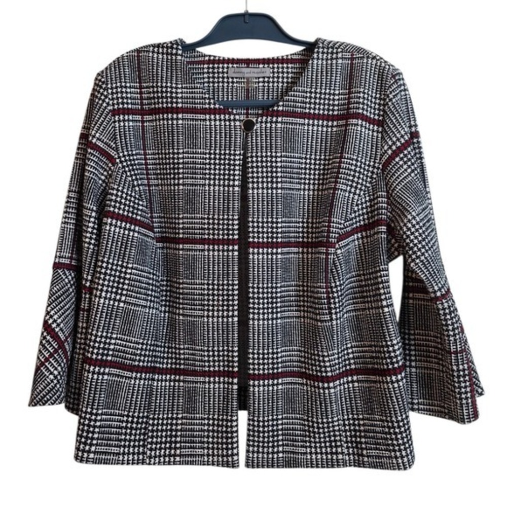 Danny and Nicole Career Jacket Women 16W Black White Glen Plaid Bell Sleeve - Picture 3 of 15